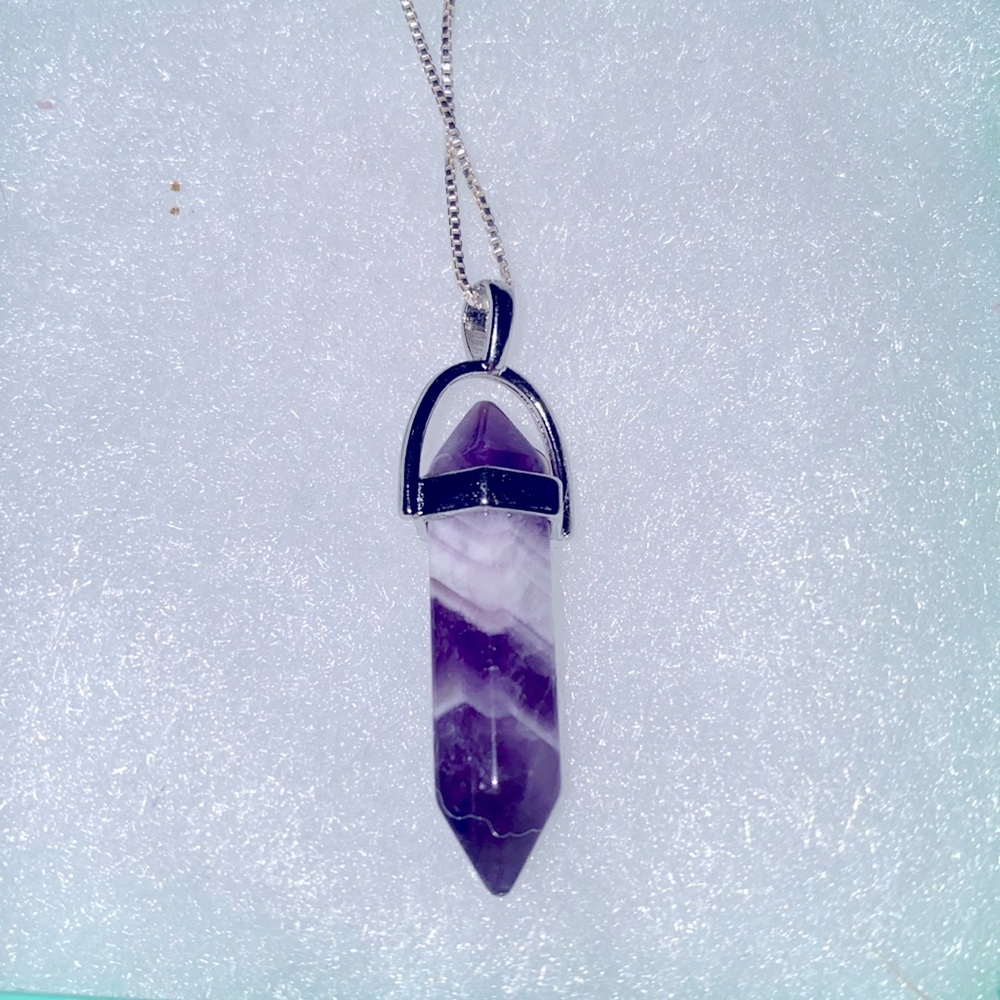 Boho hippie Amethyst Sterling Silver 16” Necklace